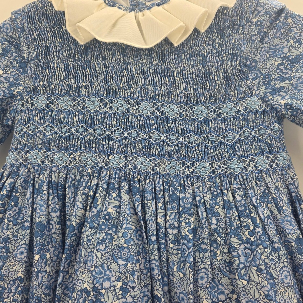 NEW PEPA LONDON DAPHNE FLORAL SMOCKED DRESS GIRLS 6Y BLUE FRILL LONG SLEEVE $410 - Picture 7 of 16